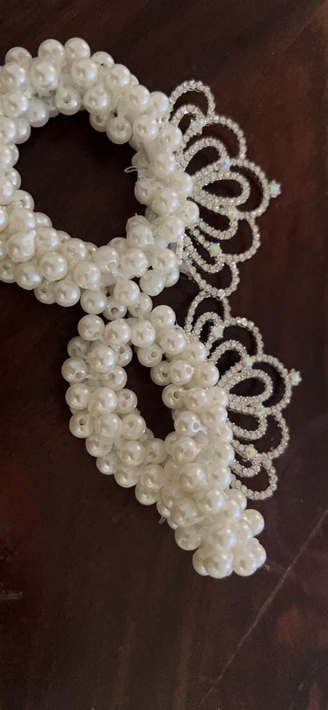 Samyak 2 Pcs Princess Crown Pearl Designer Hair Tie | Ponytail Holder ...