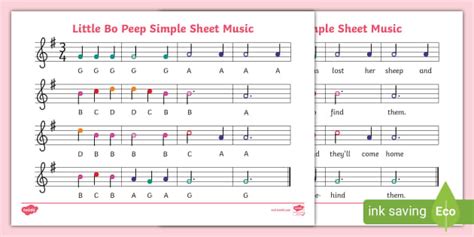 👉 Little Bo Peep Simple Sheet Music