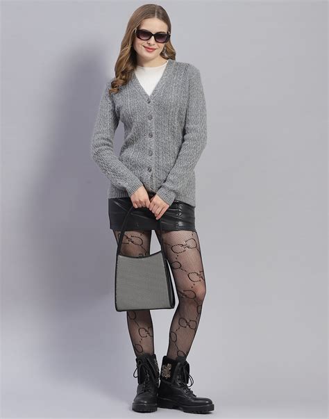 Buy Women Grey Solid V Neck Full Sleeve Cardigan Online in India ...