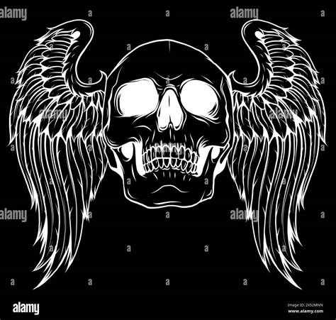 white silhouette of skull with wings on black background. vector illustration design Stock ...