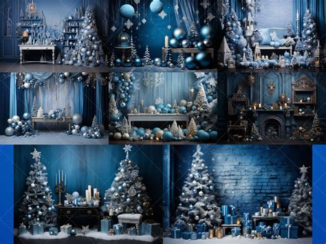 Blue Christmas Digital Backdrops, Holiday Photography Overlays (26 PNG ...