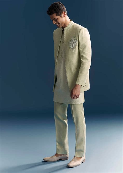 Buy Green Matka Silk Jodhpuri Suit For Men With Hand Embroidery | KALKI ...