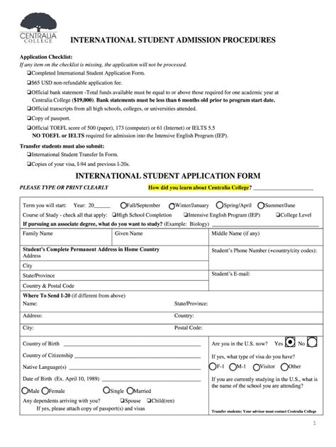 2019-2026 Form Centralia College International Student Admission ...