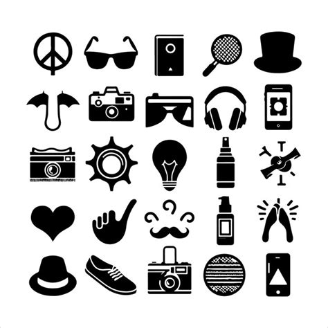 Minimal hipster accessory pictograms collection silhouettes vector ...