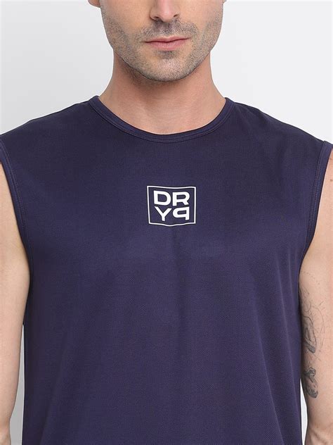 Men High Neck Tank Navy Blue