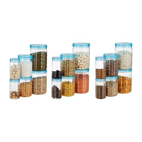 Buy Amazon Brand - Solimo Plastic Checkered Jar Container, Set Of 18 (6 ...