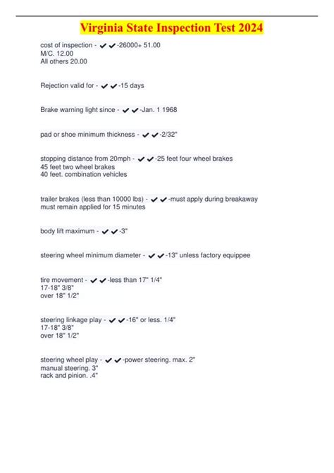 Virginia State Inspection Test 2024 - Virginia State Inspection - Stuvia US