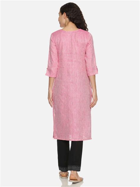 Ecentric Women's Rani Pink Colour Solid Hemp Straight Long Kurta – CBD ...