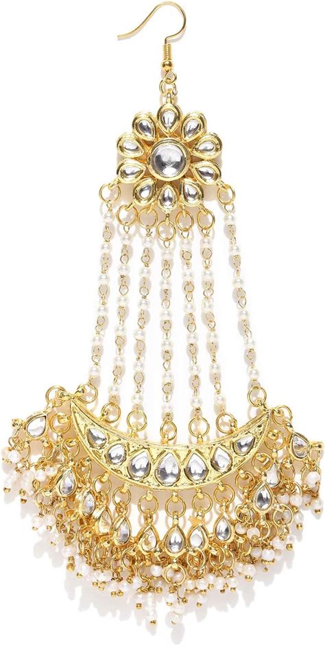 Buy I Jewels 18k Gold Plated Mughal Beautiful Long Pearl Kundan Jhumar ...
