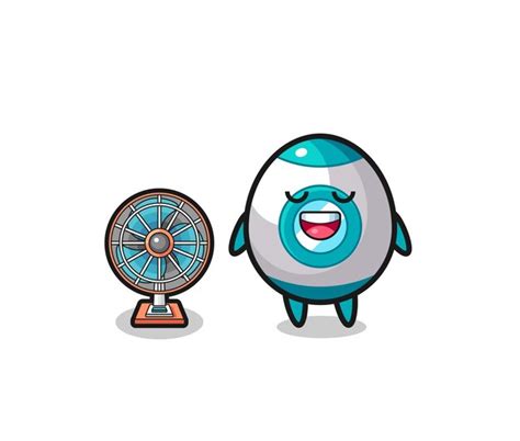 Cute rocket is standing in front of the fan | Premium Vector
