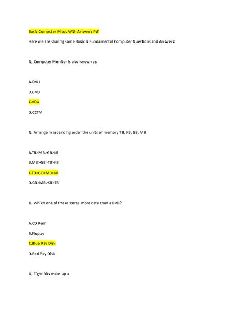 Basic Computer-WPS Office - Basic Computer Mcqs With Answers PdfHere we ...