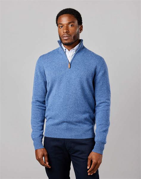 Lambswool Half Zip Jumper - Blue