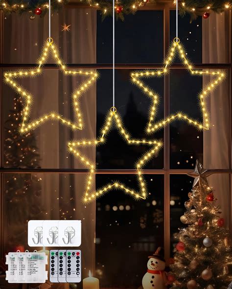 Christmas Window Lights, 3PCS Christmas Star Window Lights Battery ...
