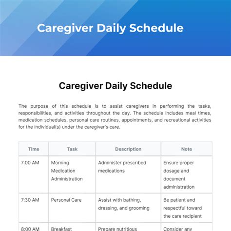 Free Caregiver Daily Schedule Template to Edit Online
