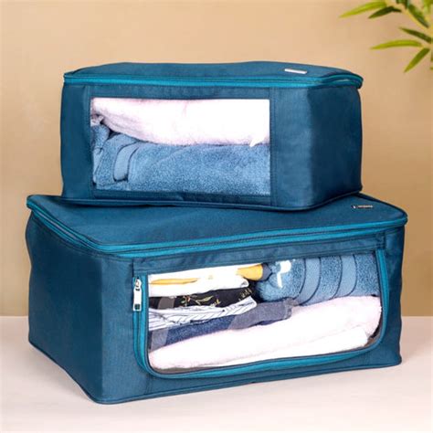 Wardrobe Storage Organiser Bag Set Of 2 Blue Online - Premium Clothes ...