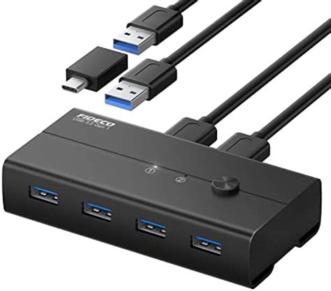 FIDECO USB 3.2 Gen 1 KM Switch Selector, USB Switch Hub for 2 Computers ...