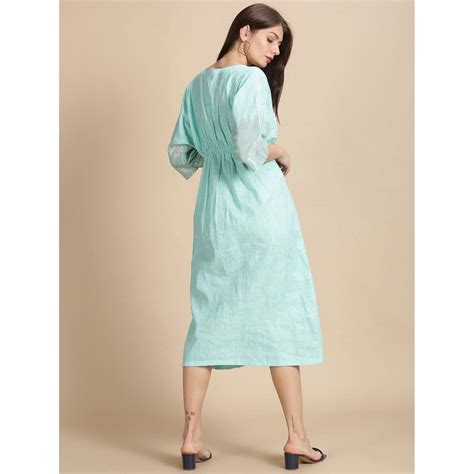 Beads Cluster Work Women Kaftaan Dress - Aqua Floral Style – Charkha Tales