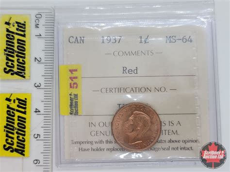 Canada One Cent 1937 : Red (ICCS Cert: MS-64) (SEE PICS!)
