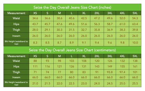 Size Chart - Overall Jeans – Shiny by Nature