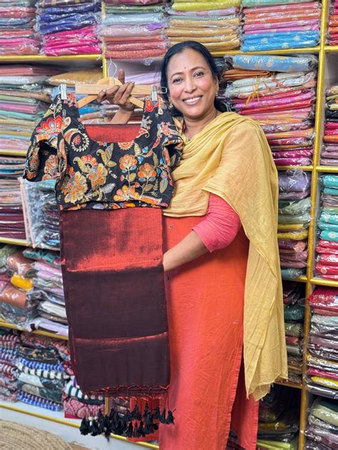 Maroon Plain Khadi Tissue Saree with Stitched Blouse – Manya Clothing