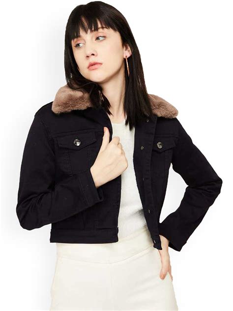 Buy Xpose Women Navy Blue Crop Tailored Jacket With Faux Fur Trim ...
