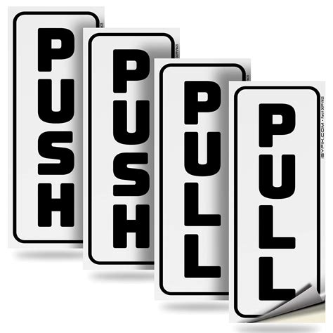 Push Pull Door Vertical Stickers Sign – 2 Pack 2”x5” in, Back Self ...