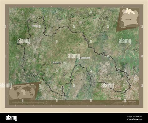 Savanes, district of Cote d'Ivoire. High resolution satellite map ...