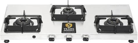 Sunflame 3 Burner AI Slim Gas Stove with 2MM SS Metallic Body, Forged ...