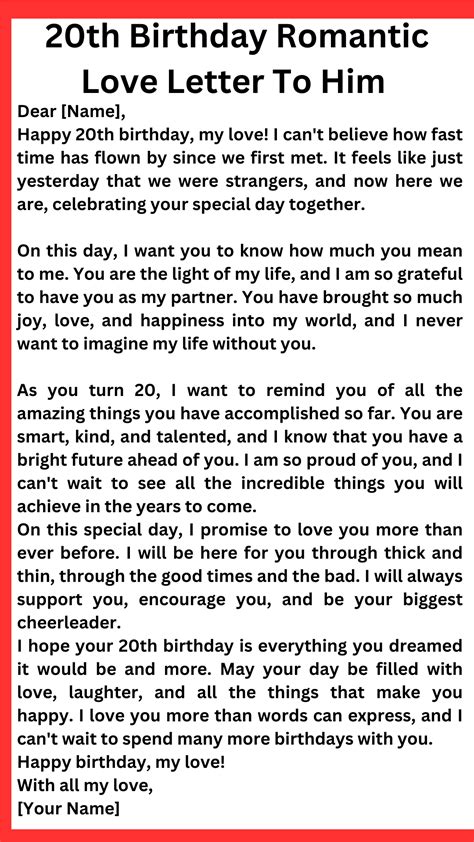 20th Birthday Romantic Love Letter To Him (10 Samples)