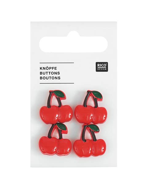 Carte de 4 boutons cerises - Rouge 17 x 17 mm Diamètres 17 mm