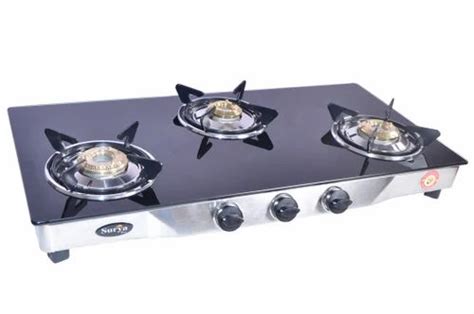 Three Burner LPG Glass Top - Surya care 3 Burner Gas Stove Trader ...