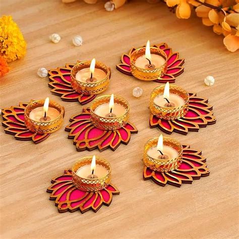 Buy Decorative Lotus Tealight Candle Holder Stand Set of 7 - Decoration ...
