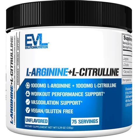 Evlution Nutrition L-Arginine + L-Citrulline Powder Unflavored -- 75 ...