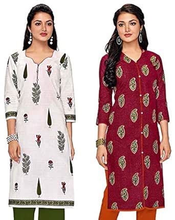 Buy Jevi Prints Women's Cotton Printed Straight Kurti | Jaipuri Kurtis ...