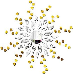 Buy Bikri Kendra Acrylic 3D Sun with Heart Shape Mirror Wall Stickers ...