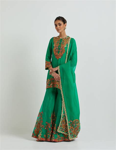 Meena Green Sharara Set with Embroidery – Debyani