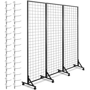 Blulu 3 Pcs 2 x 6 ft Grid Wall Panels with T Base and Movable ...