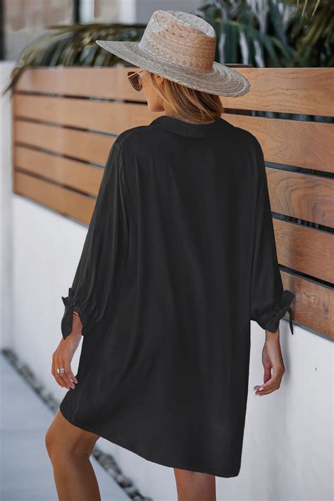 Black Lace-Up Cover-Up Dress- Cupshe AU