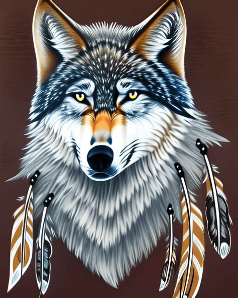 Native American Wolf with Feather Art · Creative Fabrica
