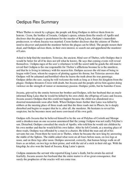 Oedipus Rex Summary | Summaries English Literature | Docsity