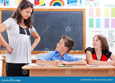 Angry Teacher Looking at Scared Boy Stock Image - Image of educational ...