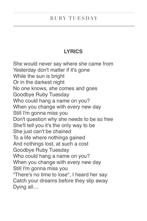 Image result for Ruby Tuesday Lyrics