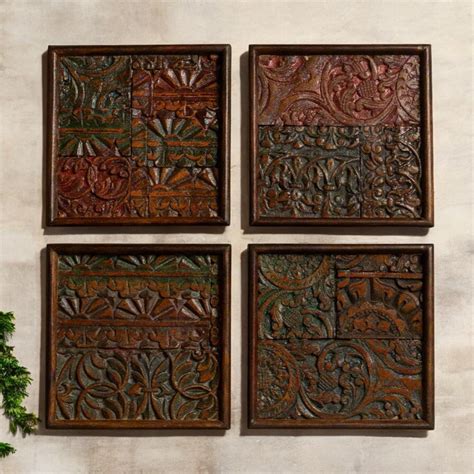 Carved Wood Wall Panels - Handcrafted Wall Decor - Set of 4 – J.L.HOME ...