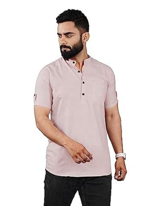 Buy ELEPANTS Men Solid Cotton Blend Straight Mandarin Collar Kurta ...