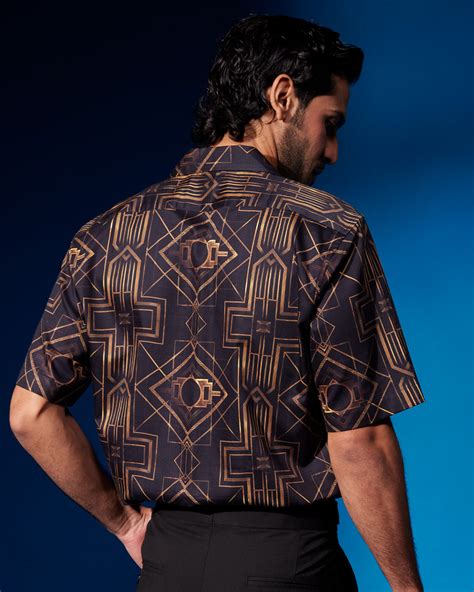 Aurum Printed Shirt - Gold & Black – Bombay Shirt Company
