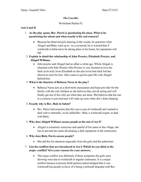The Crucible Worksheets Reviewed by Teachers - Worksheets Library