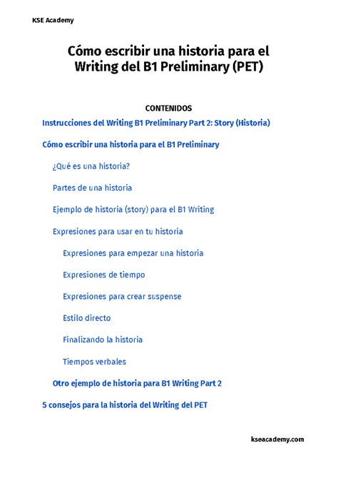 Cómo redactar una historia para el Writing B1 Preliminary (PET) - Studocu
