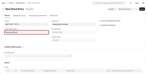 NBL - Generating Keys Through Stock Entry