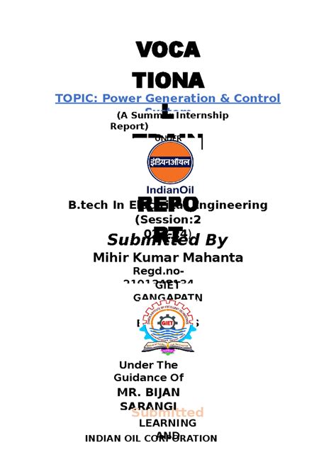 Doc1 - report - VOCA TIONA L TRAIN ING REPO RT TOPIC: Power Generation ...