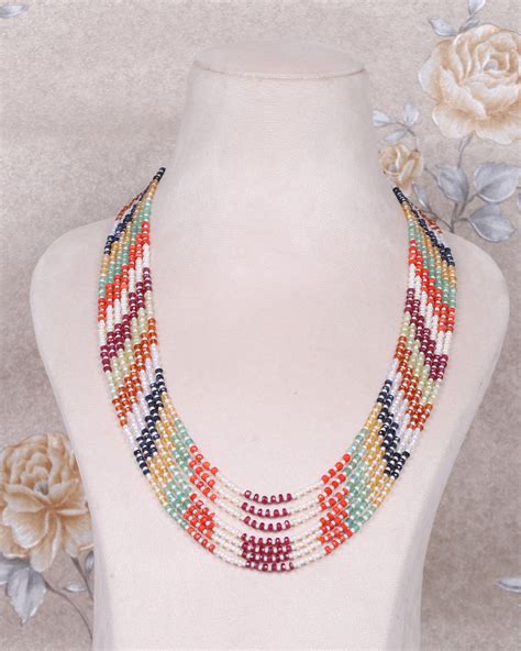 Natural Navratan & Pearl Gemstone faceted Beads Necklace Jewelry – Raj Gems